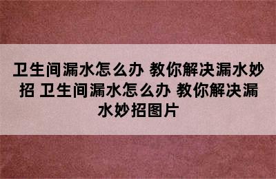 卫生间漏水怎么办 教你解决漏水妙招 卫生间漏水怎么办 教你解决漏水妙招图片